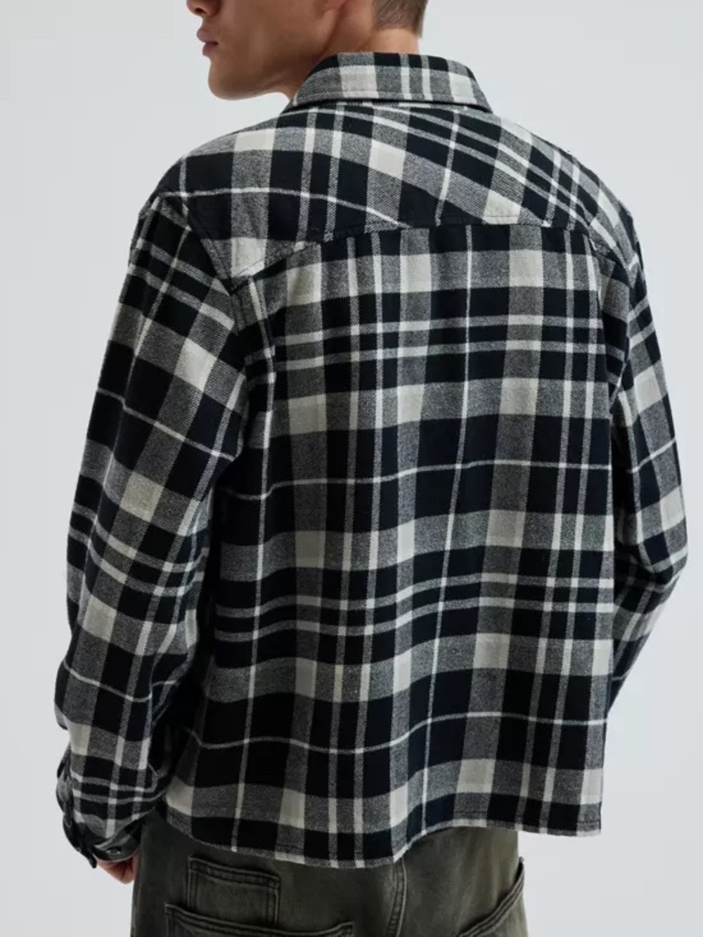 BDG Black and White Unisex Plaid Button-Down Shirt